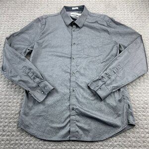 Calvin Klein Button Up Shirt Men Large L Slim Fit Gray Formal Dress Shirt Stripe